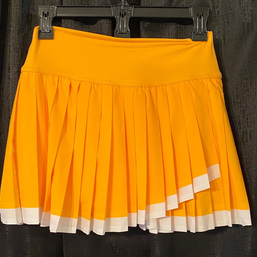 Sunny orange Pleated Mini Skirt with White Accents
